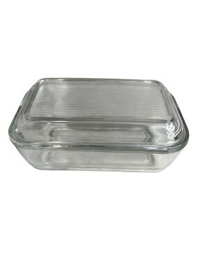 Vintage Arcoroc France Butter Dish And Lid Pressed Ribbed Clear Glass